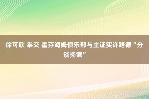 徐可欣 拳交 霍芬海姆俱乐部与主证实许路德“分谈扬镳”