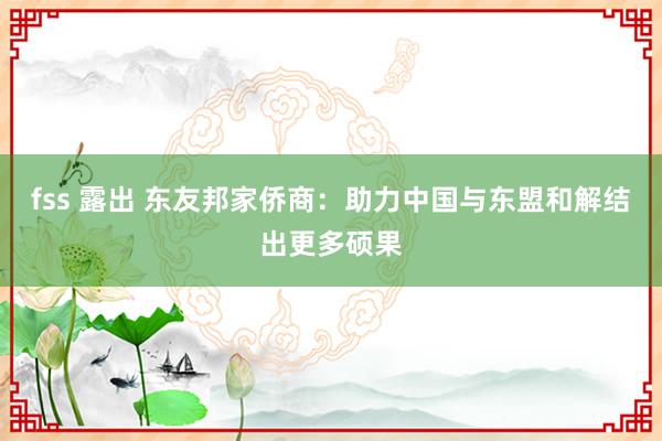 fss 露出 东友邦家侨商：助力中国与东盟和解结出更多硕果