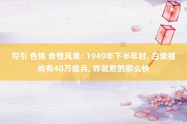 勾引 色情 奇怪风景: 1949年下半年时， 白崇禧尚有40万雄兵， 咋就败的那么快